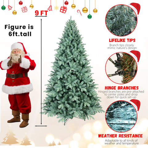 6FT Blue-Green Tint PE/PVC Christmas Tree | 1390 Full Tips, Hinged Branches for Easy Setup | Realistic Natural Look Holiday Decoration with Stable Metal Stand