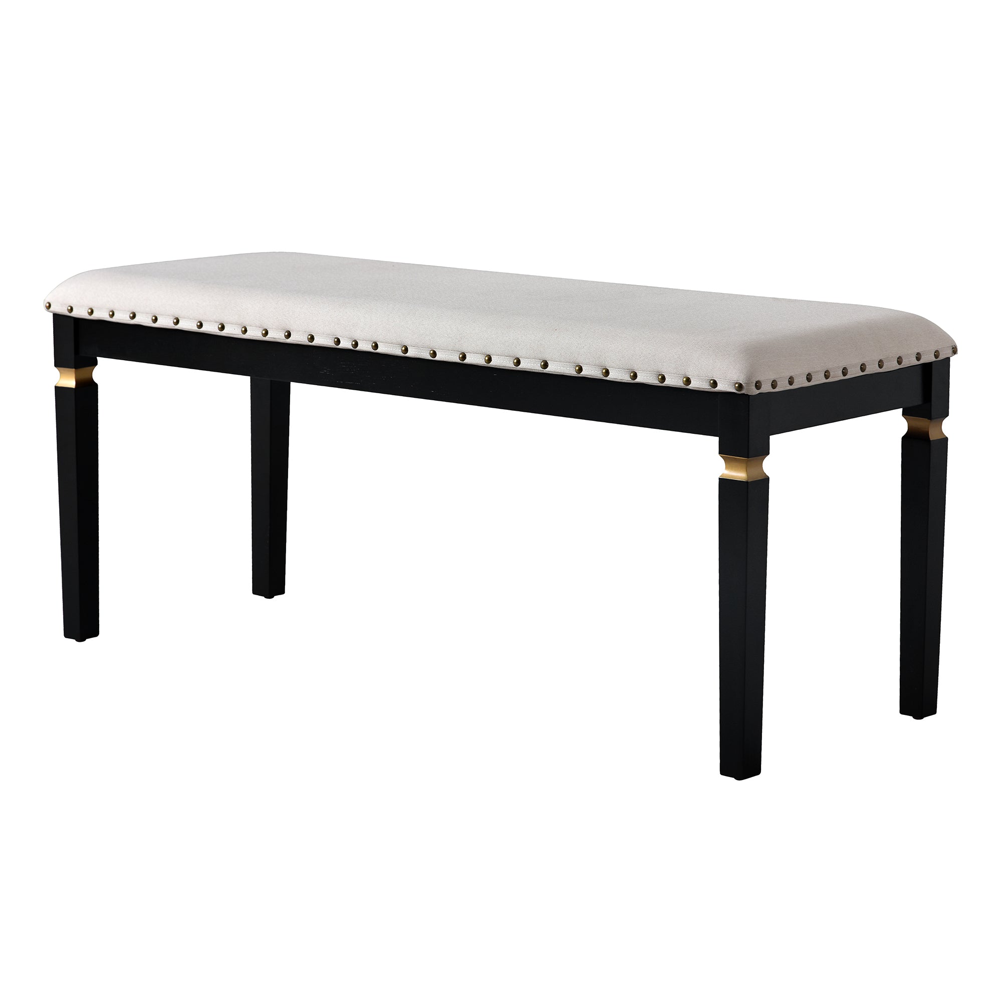 6-Piece Black Rectangular Dining Table Set for 6: 60" Solid Wood Table, 4 High-Back Tufted Upholstered Chairs &amp; Bench - Ideal for Dining Room &amp; Kitchen Gatherings