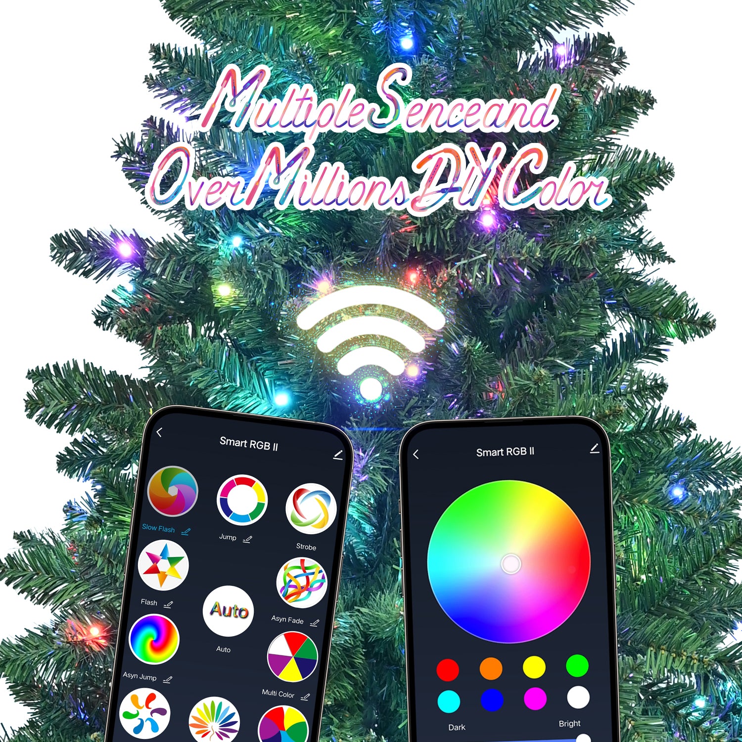 7ft Green Christmas Tree: WiFi Smart App RGB LED Lights (400 LEDs, 38 Functions, Music Sync) | 1063 PVC Tips, Hinged, Metal Stand | Realistic Holiday Decor for Festive Indoor Spaces