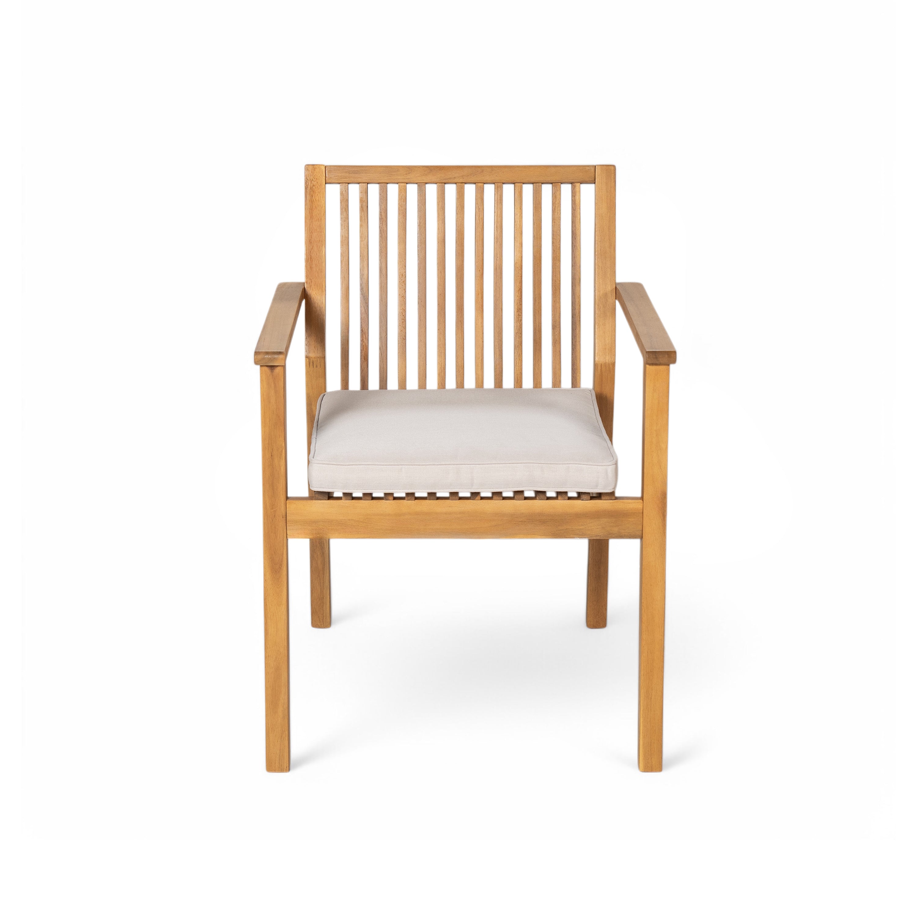 Durable 5-Piece Acacia Wood Patio Furniture Set: Natural Table & 4 Beige Cushioned Chairs for Outdoor Dining, Garden, Deck - Heavy-Duty, All-Weather, 69" Table, 400lb Chairs