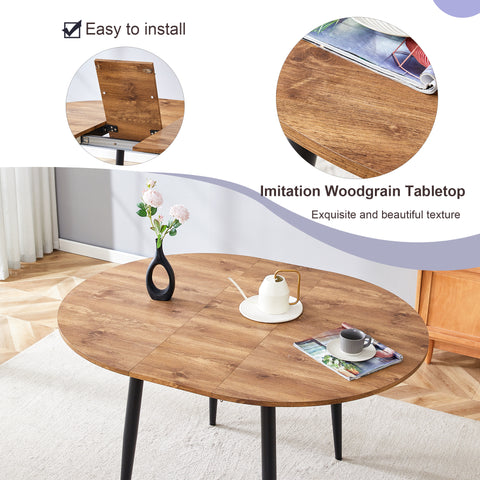 Modern Extendable Round Wood MDF Dining Table Set with 4 PU Cushioned Armless Chairs, Wood Brown, Seats 4, Perfect for Kitchen &amp; Dining Room Gatherings