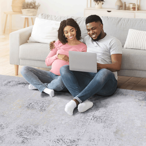 MAVAL Gold Washable Area Rug 6x9 - Soft, Durable Chenille Polyester, Gray & Gold, Non-Slip, Stain-Resistant for Living Room, Bedroom, Hallway, Kitchen