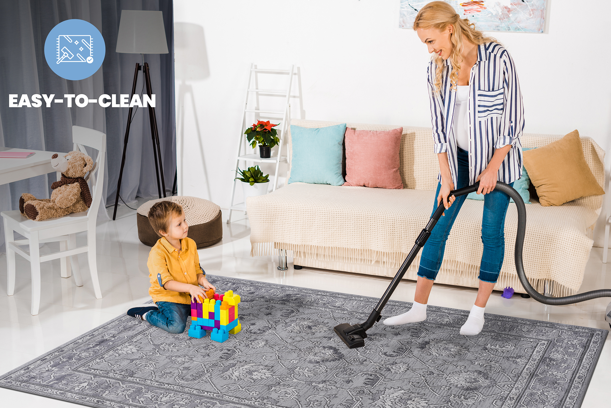 MARFI Collection 5x7 Grey Oriental Area Rug: Trendy Stain-Resistant Polyester, Kid &amp; Pet-Friendly, Durable Medium Pile (0.35"), Turkish Made