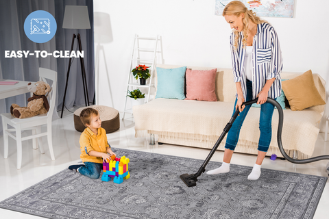 MARFI Collection 5x7 Grey Oriental Area Rug: Trendy Stain-Resistant Polyester, Kid &amp; Pet-Friendly, Durable Medium Pile (0.35"), Turkish Made