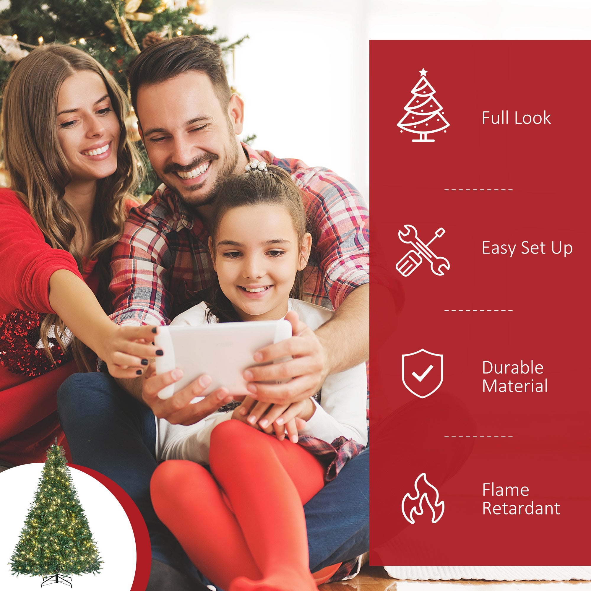 HOMCOM 7ft Pre-Lit Full Douglas Fir Artificial Christmas Tree | 700 Warm White LEDs | 2154 Realistic PVC Tips | Hinged Branches | Sturdy Metal Base | Lush Green for Home &amp; Holiday Decor