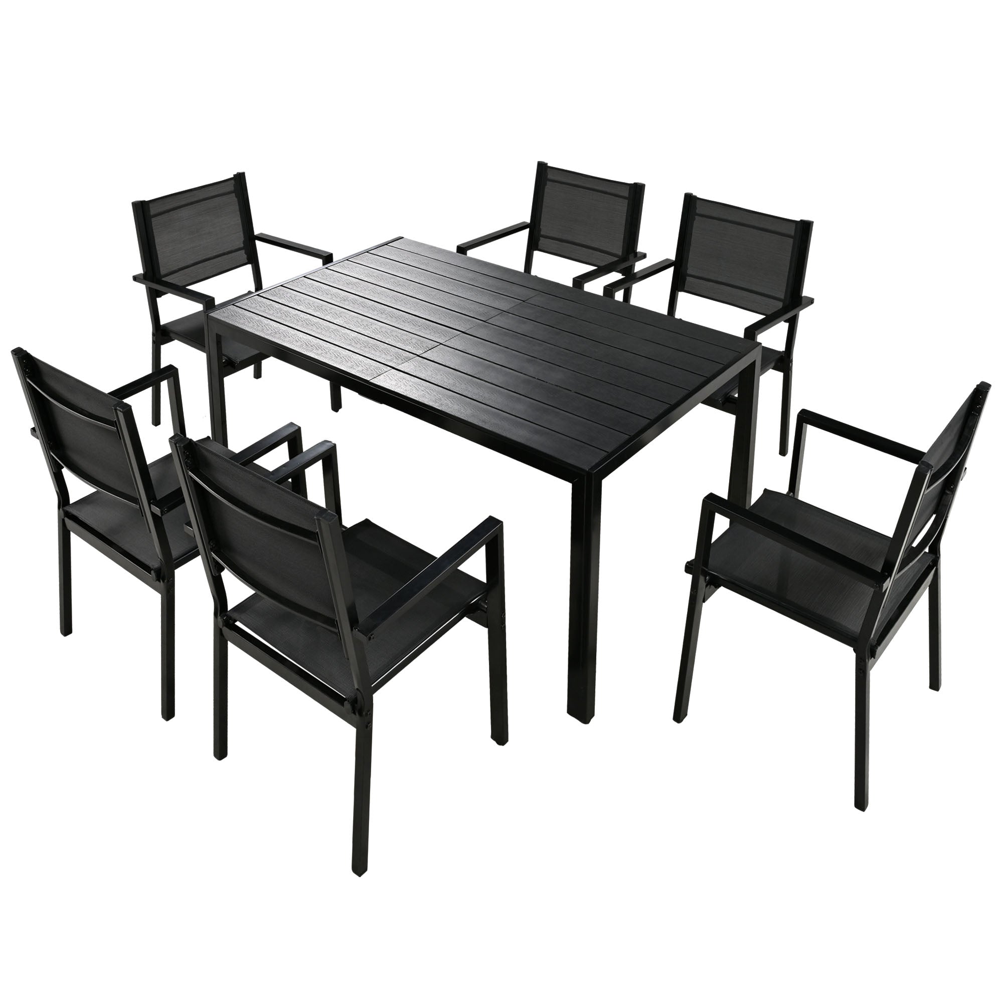 U-Style 6-Seater Outdoor Dining Set: Durable Steel Patio Furniture, Modern Black Balcony & Backyard Table & Chairs, 58.3" W, Easy Assembly, Residential Use