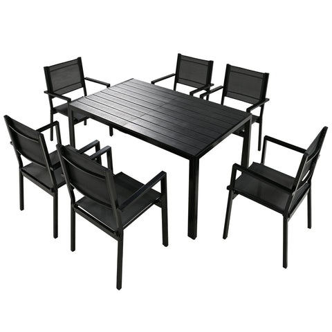 U-Style 6-Seater Outdoor Dining Set: Durable Steel Patio Furniture, Modern Black Balcony & Backyard Table & Chairs, 58.3" W, Easy Assembly, Residential Use