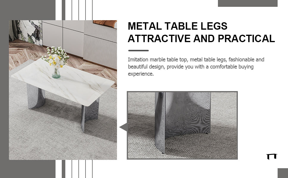 Modern Minimalist Dining Table & Chair Set | Imitation Marble Glass Top | Stainless Steel Legs | Comfortable PU Seats | Ideal for Dining Room, Kitchen, Parties | Easy Assembly | Silver | DT-69