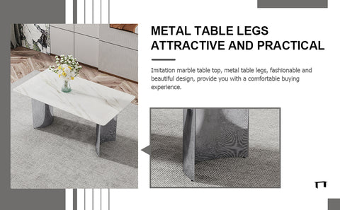 Modern Minimalist Dining Table & Chair Set | Imitation Marble Glass Top | Stainless Steel Legs | Comfortable PU Seats | Ideal for Dining Room, Kitchen, Parties | Easy Assembly | Silver | DT-69