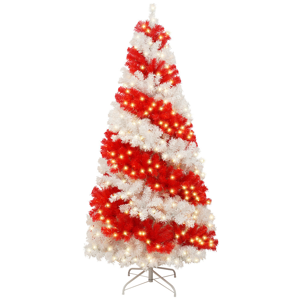 6ft Candy Cane Christmas Tree with 300 Warm White LED Lights & 900 Bendable Branches, Premium PVC Holiday Decoration for Home, Parties, Indoor Xmas Decor