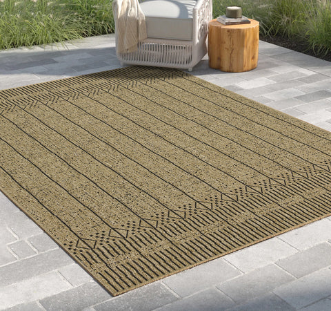 Earth Collection Jute/Black 2'7"x7'3" Indoor/Outdoor Area Rug - Durable Polypropylene, Stain Resistant, Easy Clean, Flatweave for Patios, Decks, Entryways