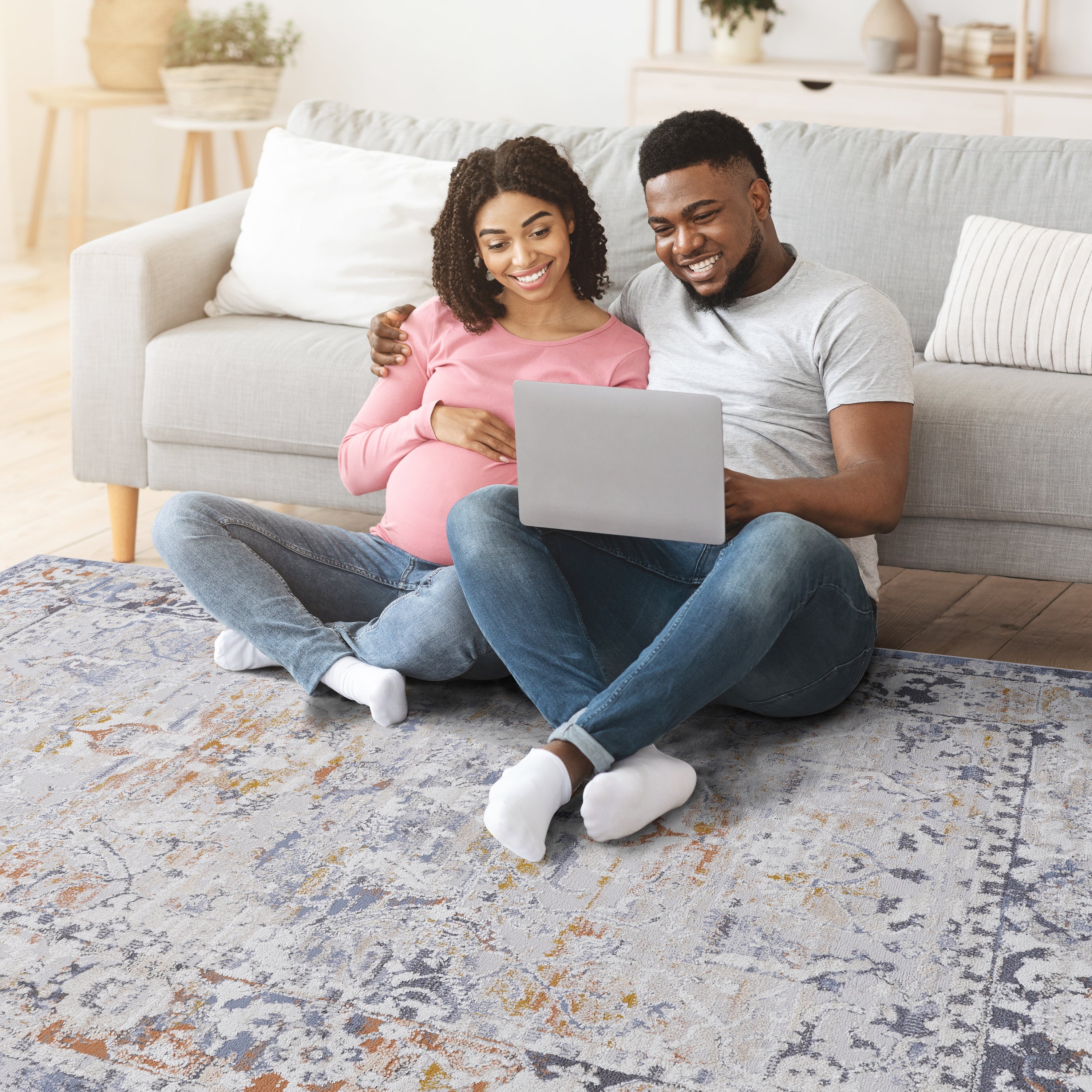 PAYAS Collection 2'x3' Ivory & Grey Traditional Doormat Rug - Stain-Resistant Polyester, Low Pile, Durable Cotton Backing, Turkish Made, Home Entryway & Living Room