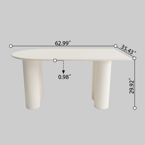 63" Cream MDF Dining Table Set for 6: Modern PU Armless Chairs with Silver Metal Legs, Mid-Century Style, Stain-Resistant Top, Ideal for Home Kitchen & Dining Room Gatherings