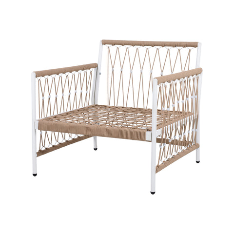 Boho 3-Piece Outdoor Furniture Set: 2 Lounge Chairs & Glass Side Table | Handwoven Rope, Powder-Coated Steel | Waterproof Cushions | Patio, Garden, Poolside Relaxation