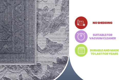 MARFI Collection 5x7 Oriental Area Rug - Stain Resistant, Non-Shedding Polyester in Grey; Durable, Kid & Pet Friendly for Living Room, Bedroom, Office, Turkey