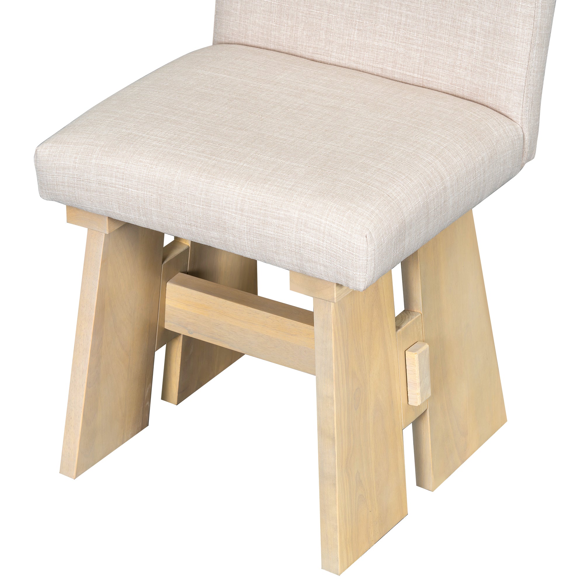 TOPMAX 7-Piece Solid Rubberwood Dining Set: 63.4" Natural Table &amp; 6 Upholstered Beige Chairs for Dining Rooms, Space-Saving Tuck-Away Design, Seats 6, Modern Farmhouse Style