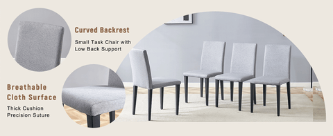 71" Wooden & Black Spliced Dining Table Set with Storage, Seats 6, Paired with Light Gray Linen-Cotton Chairs - Perfect for Kitchen, Dining Room, Home Gatherings