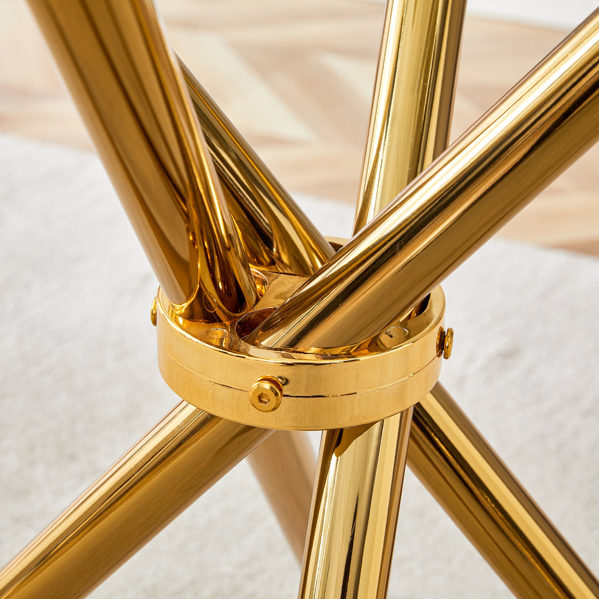 4-Piece Modern Luxe Dining Set: 36.6'' Round Tempered Glass Table & Black Linen-Cotton Chairs with Gold Metal Legs - Chic Seating for Kitchen, Living Room, Home Office | Seats 4