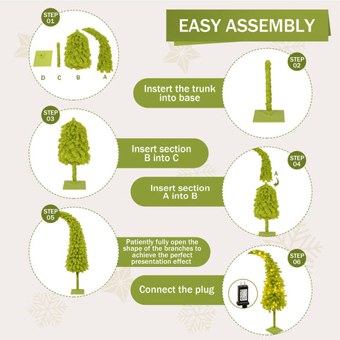 5FT Hinged Artificial Fir Christmas Tree - Santa Hat Style, 400 Lush Branch Tips, 100 Warm White LED Lights, Premium PVC, Easy Assembly for Home & Holiday Parties