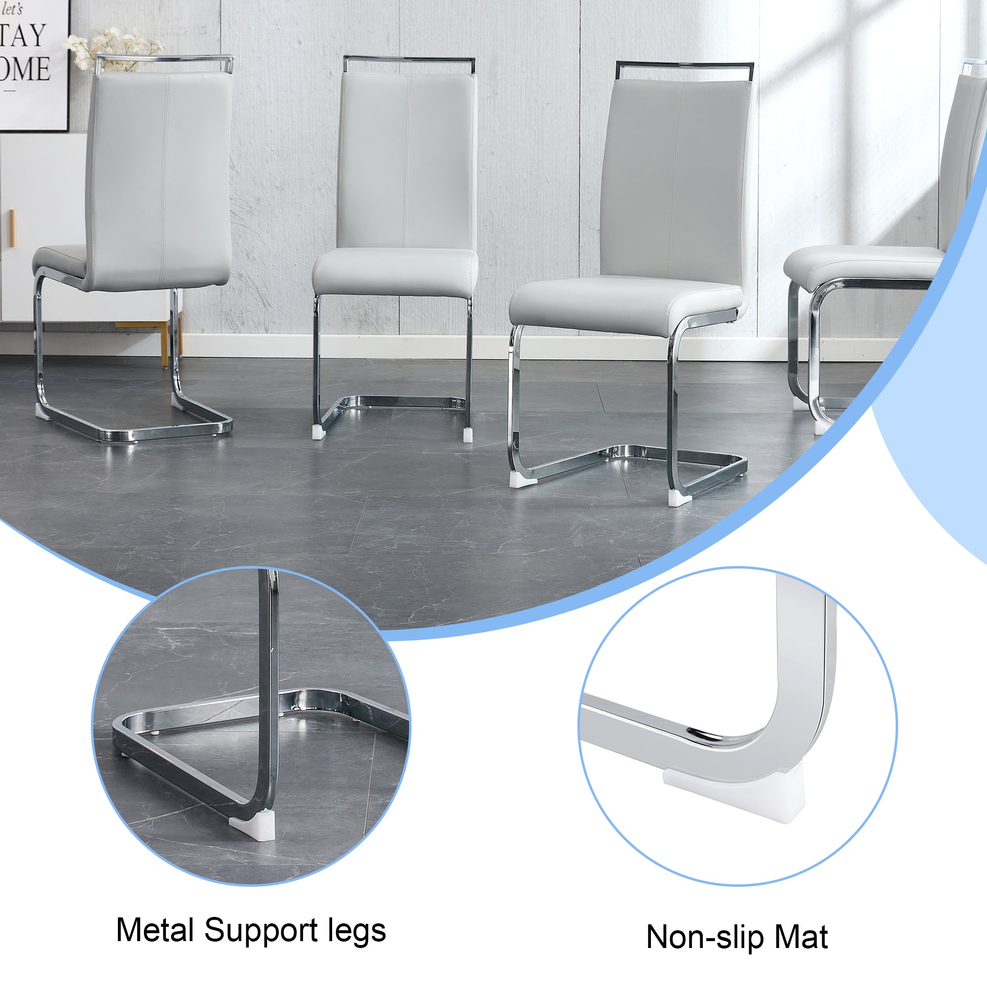 Elegant 8-Seater Dining Set: 71" Clear Tempered Glass Table &amp; 8 Light Gray PU Chairs with Silver Metal Legs for Modern Kitchens &amp; Dining Rooms