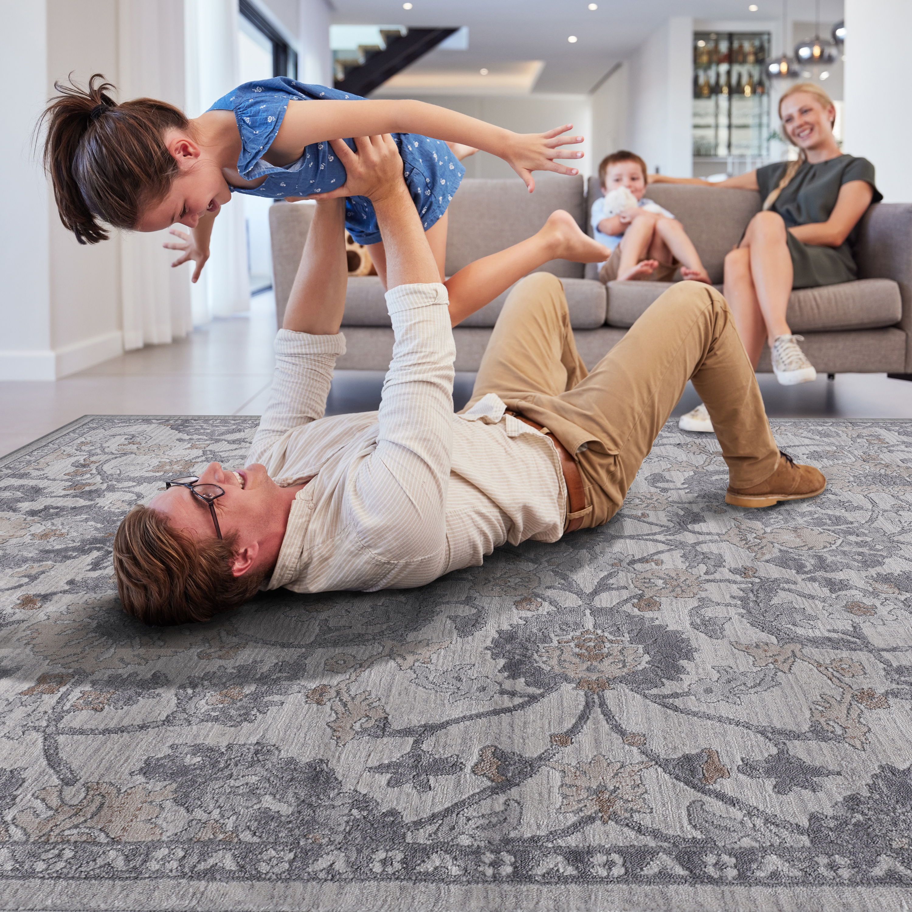 MARFI Collection 5x7 Sand Oriental Area Rug - Stain-Resistant Polyester, Medium Pile, Latex-Free Cotton Backing, Durable for Living Room, Bedroom, Entryway