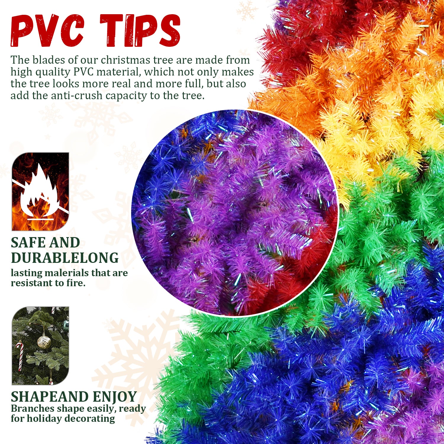 7.5ft Rainbow Spiral Christmas Tree: Vibrant PVC Artificial Holiday Tree with 1825 Lush Tips &amp; Sturdy Metal Stand for Indoor Festive Decor