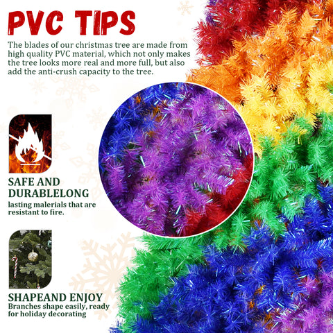 7.5ft Rainbow Spiral Christmas Tree: Vibrant PVC Artificial Holiday Tree with 1825 Lush Tips &amp; Sturdy Metal Stand for Indoor Festive Decor