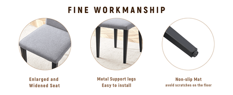 71" Wooden & Black Spliced Dining Table Set with Storage, Seats 6, Paired with Light Gray Linen-Cotton Chairs - Perfect for Kitchen, Dining Room, Home Gatherings