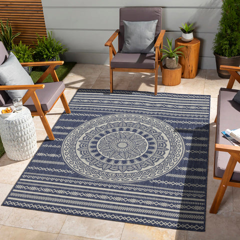 Sunshine Collection Blue 2'7"x7'3" Indoor/Outdoor Area Rug - Durable Polypropylene, Stain-Resistant, Flatweave, Easy Clean, Turkey Made