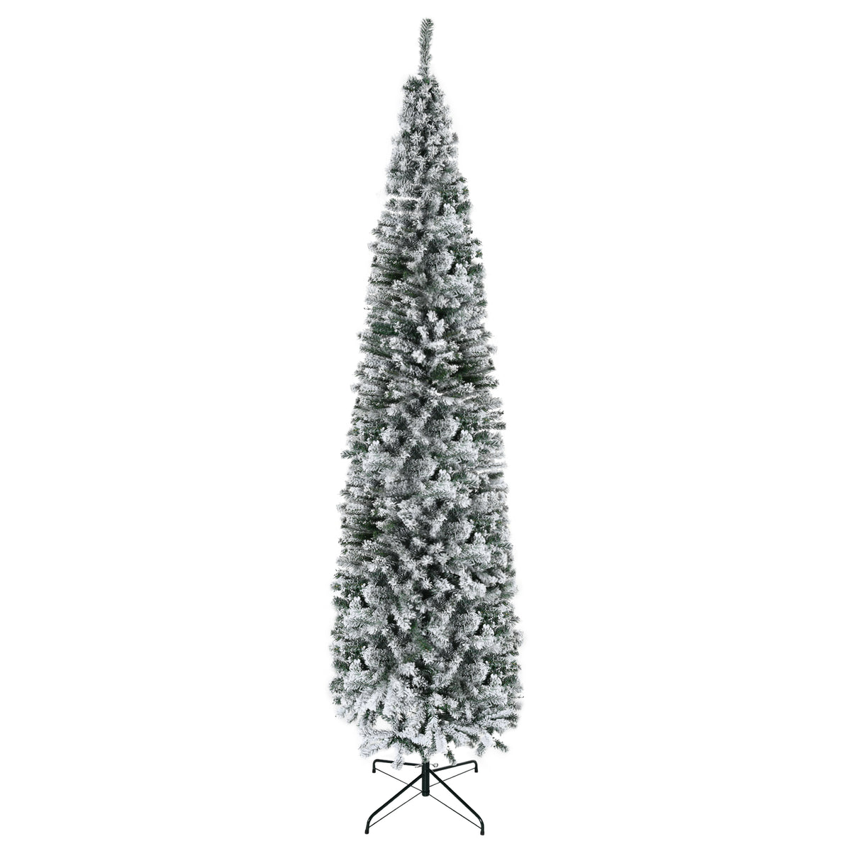 HOMCOM 9' Unlit Snow-Flocked Slim Artificial Christmas Tree, Realistic PVC Branches, 1014 Tips, Green, Sturdy Metal Base for Home & Office Holiday Decor