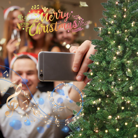 9ft WiFi Smart Christmas Tree: 620 RGB LED Lights, Music Sync, 38 Functions, 1721 PVC Tips, Hinged, Metal Stand - Green Holiday Decor for Festive Indoor Spaces