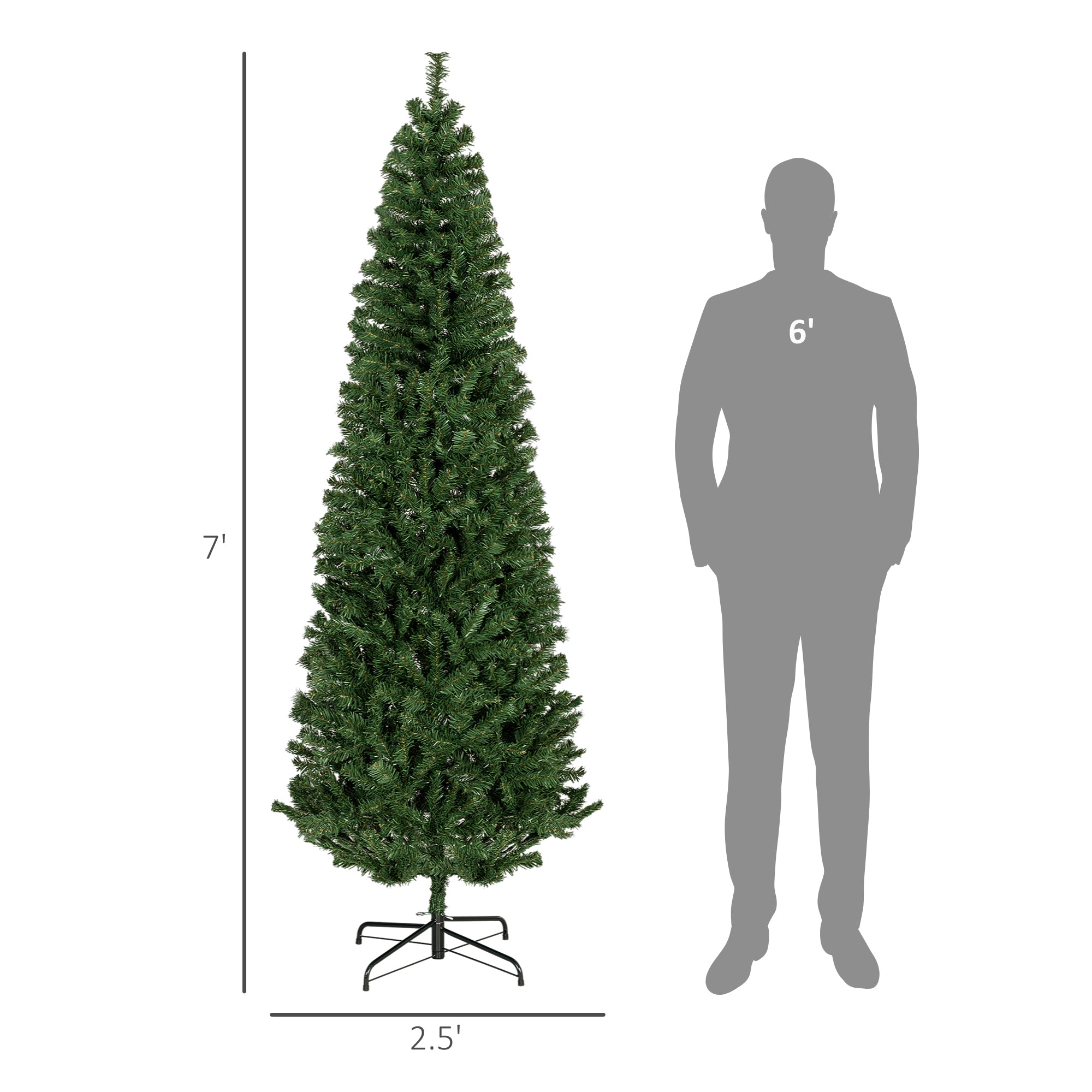 HOMCOM 7ft Slim Pencil Christmas Tree - Unlit Artificial Douglas Fir, Realistic Green Xmas Tree with 818 Tips, Flame Retardant, Easy Assembly &amp; Storage for Home Decor