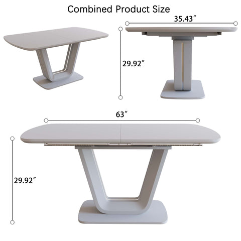 Expandable Dining Table Set for 2-8 People, 63-79" Gray MDF Kitchen Table with 4 PU Leather Padded Chairs, U-Shaped Legs, Modern Farmhouse Style for Dining Room & Living Room