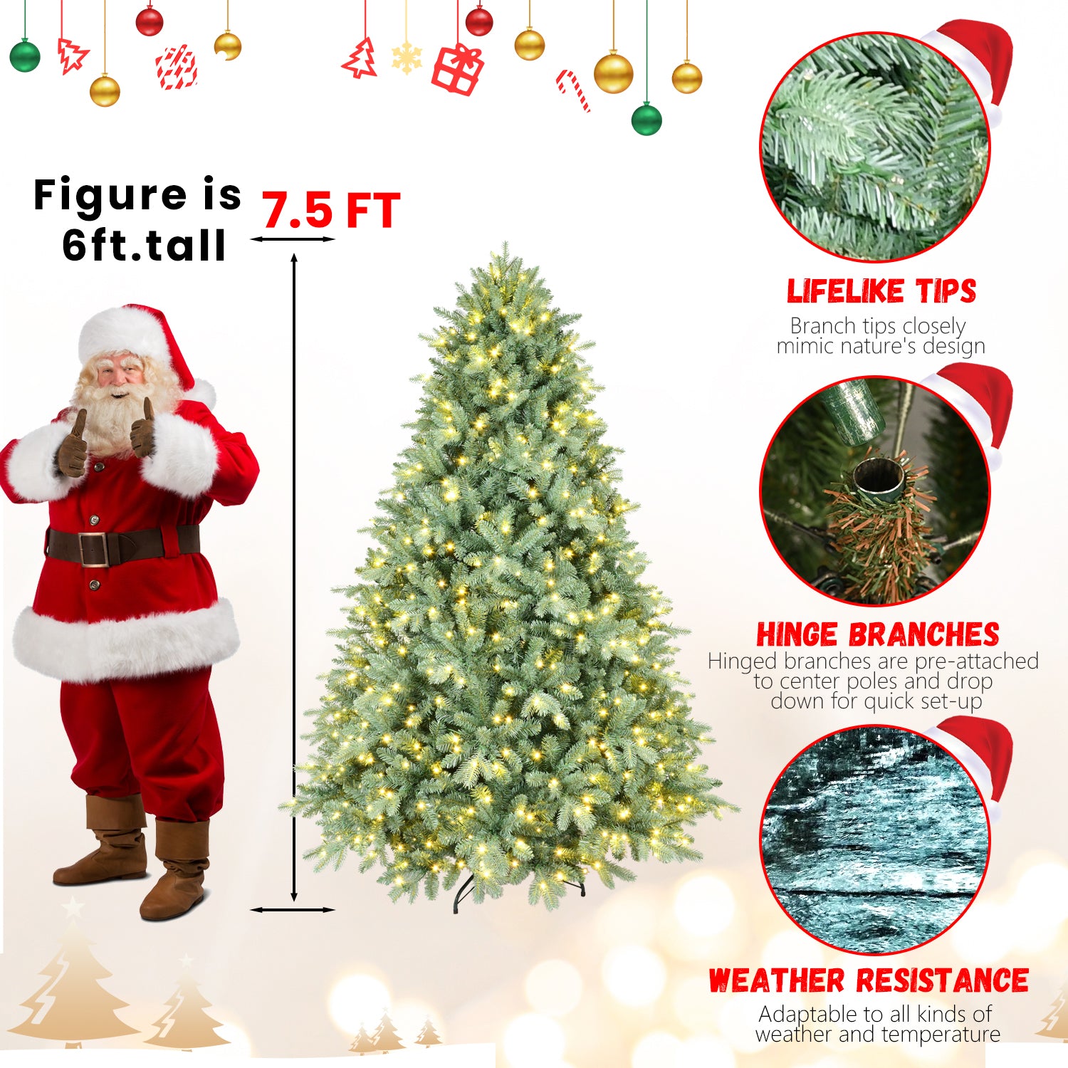 7FT Blue-Green Tint Pre-Lit Christmas Tree | 700 Warm White LEDs | 2518 PE+PVC Tips | Hinged Branches | Sturdy Metal Stand | Realistic Holiday Decor for Home & Party