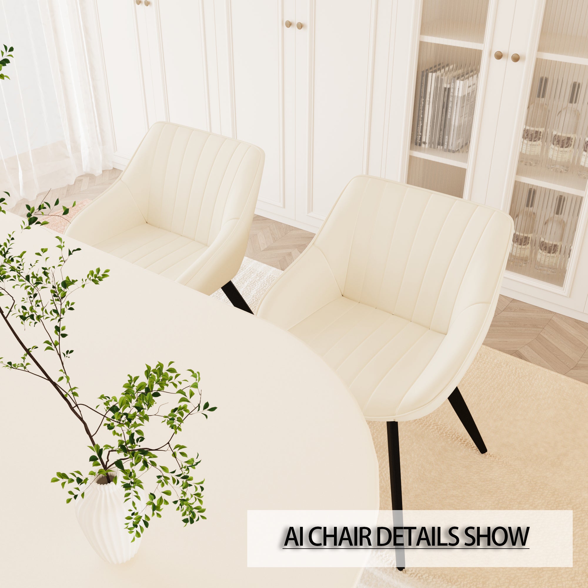 63" Medieval Modern Cream MDF Dining Table Set with 6 Beige PU Leather Chairs, Black Metal Legs, Ergonomic Design for Kitchen & Home Dining Room