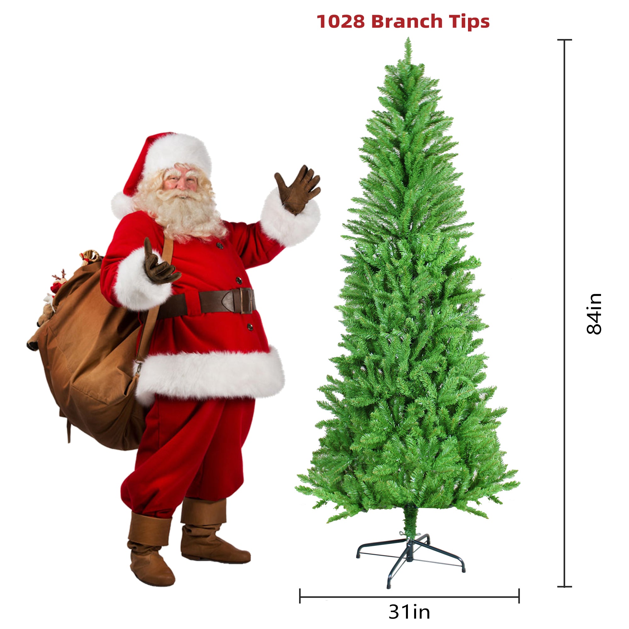 Winga 7FT Classic Pencil Christmas Tree | 84-Inch Slim Green PVC Tree for Holidays &amp; Decor | Dense, Realistic Branches, Foldable Metal Frame, Safe for Homes