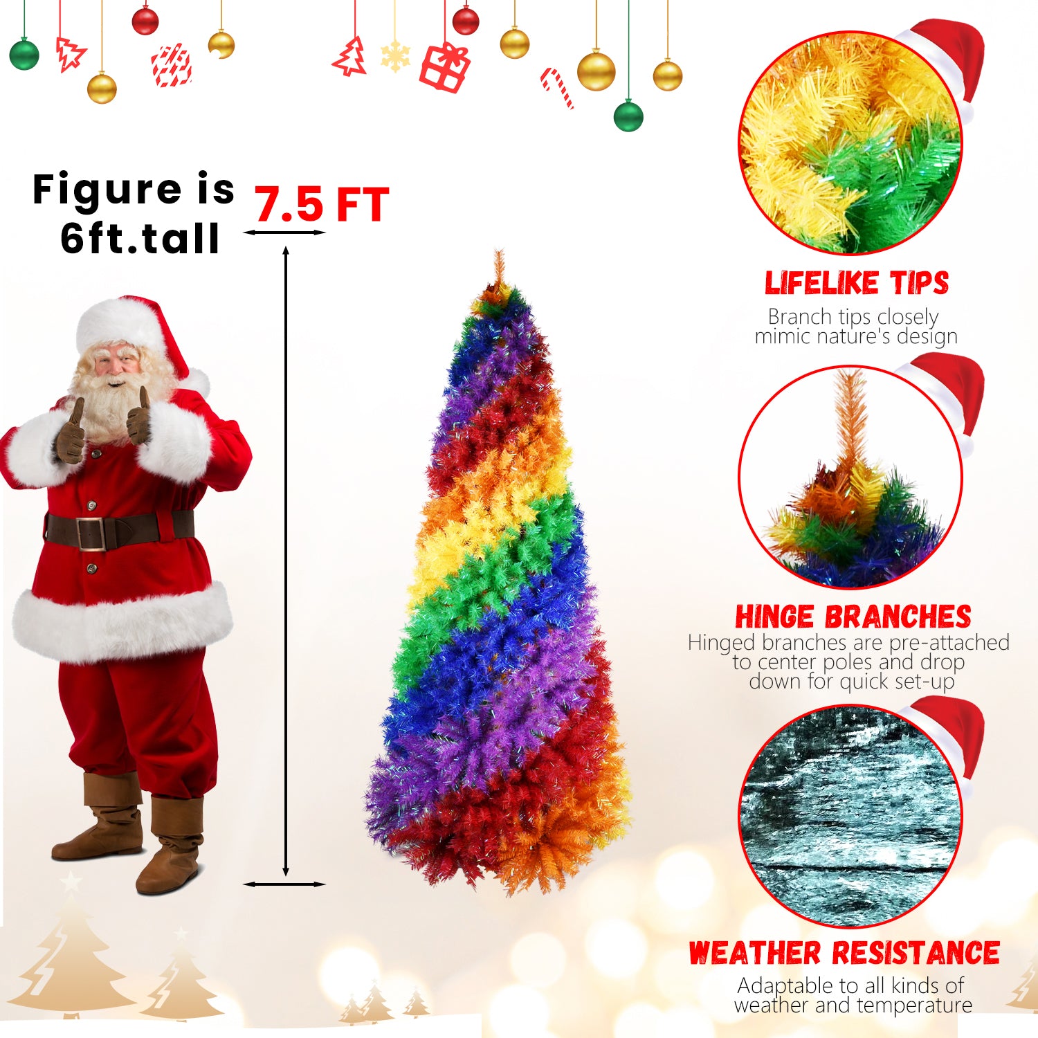 7.5ft Rainbow Spiral Christmas Tree: Vibrant PVC Artificial Holiday Tree with 1825 Lush Tips &amp; Sturdy Metal Stand for Indoor Festive Decor