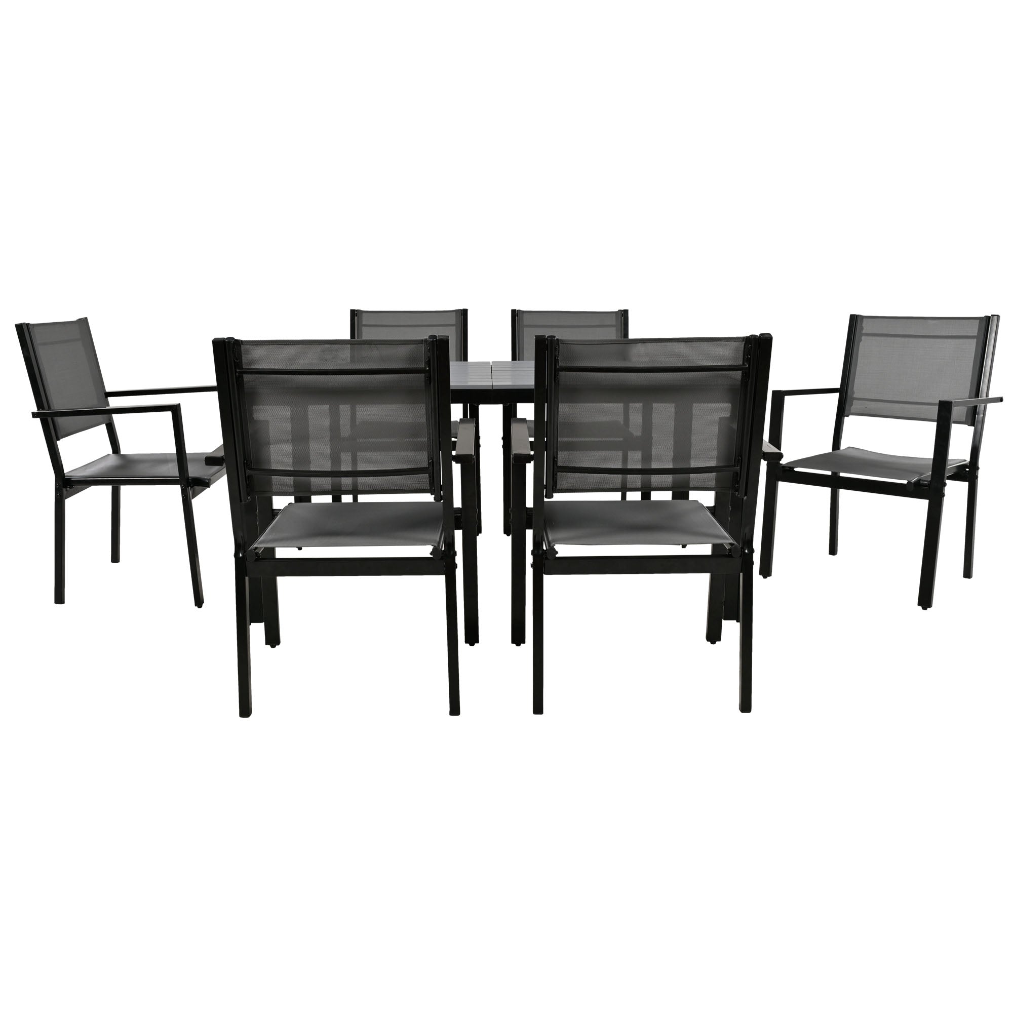 U-Style 6-Seater Steel Outdoor Patio Dining Set - Durable Gray Table & Chairs for Balcony, Backyard, Garden - 58.3" L x 35.4" W - All-Weather Furniture for Residential Use