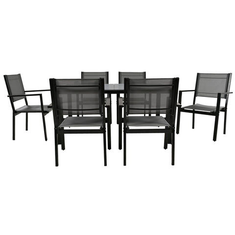 U-Style 6-Seater Steel Outdoor Patio Dining Set - Durable Gray Table & Chairs for Balcony, Backyard, Garden - 58.3" L x 35.4" W - All-Weather Furniture for Residential Use