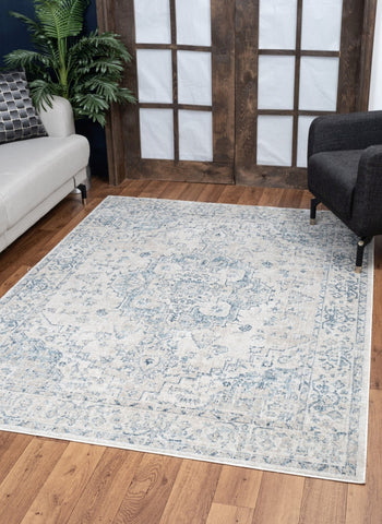 Noble GC_GEN7001 Ivory 2x3 ft Area Rug: Classic Medallion Pattern, Soft Polyester, Durable, Stain-Resistant, Low Pile Entryway Rug, Made in Turkey