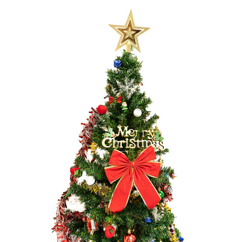5ft Green Artificial Christmas Tree with Energy-Saving LED Lights & 109 Pendants. Indoor Holiday Decor with Durable Iron Stand & Tree Skirt. Art Deco Style, Plastic & Iron.