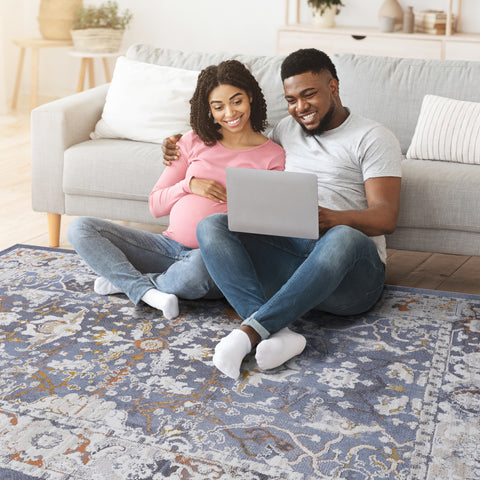 PAYAS Collection 2x3 Blue Traditional Doormat Rug - Stain Resistant, Non-Shedding Polyester with Cotton Backing, 0.28" Pile Height, Perfect for Entryways, Living Rooms, Bedrooms, and High-Traffic Areas