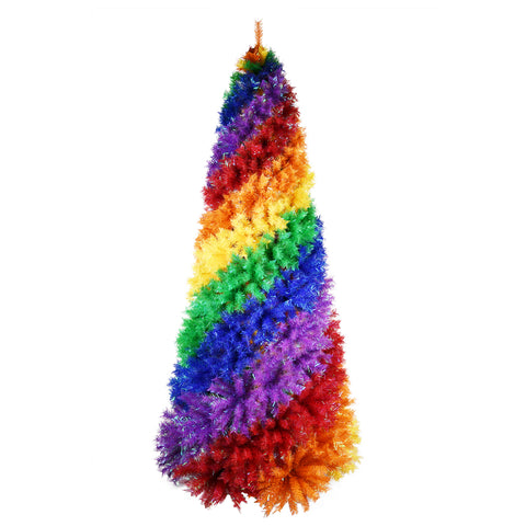 7.5ft Rainbow Spiral Christmas Tree: Vibrant PVC Artificial Holiday Tree with 1825 Lush Tips &amp; Sturdy Metal Stand for Indoor Festive Decor