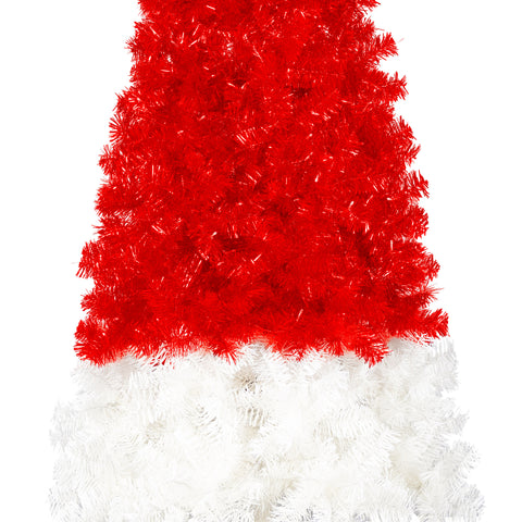 6FT Whimsical Santa Hat Christmas Tree | 1050 PET Tips | Pre-Lit 300 Cold White LEDs | Red & White | Indoor Holiday Decor