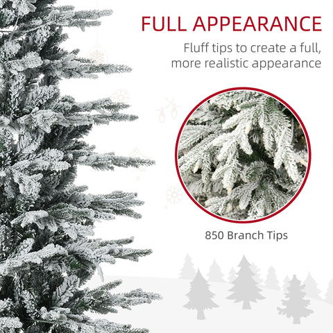 HOMCOM 7.5ft Snow Flocked Artificial Christmas Tree | 850 Branches, 350 Warm White Lights | Auto-Open, Easy Assembly Holiday Decor for Home & Indoor Use