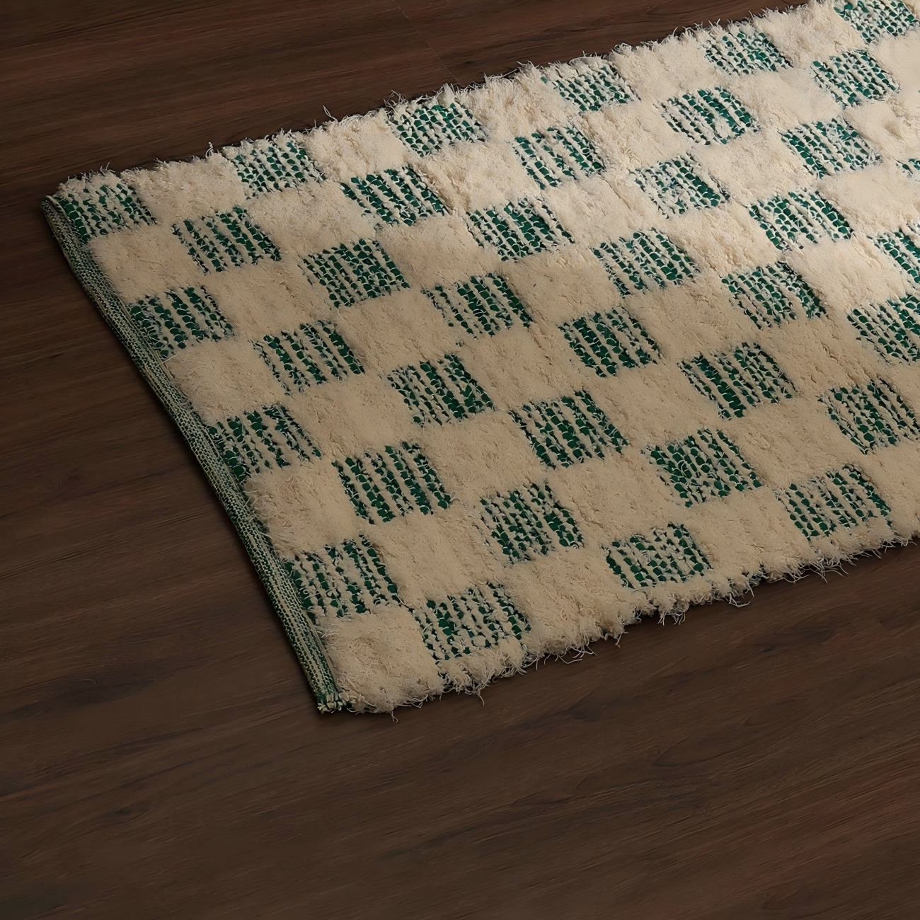 Checker Accent Rug 36x24" - Soft Cotton Blend Scatter Rug for Living Room, Bedroom, Entryway &amp; Home Decor - Textured Plush Comfort, Fringed Edges, Rustic Green