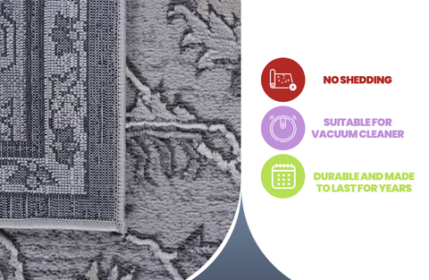 MARFI Collection 6'x9' Oriental Area Rug - Stain-Resistant, Non-Shedding Polyester in Ivory &amp; Grey. Durable Loop Pile, 0.35" Pile Height. Perfect for Living Room, Bedroom, Entryway. Made in Turkey.