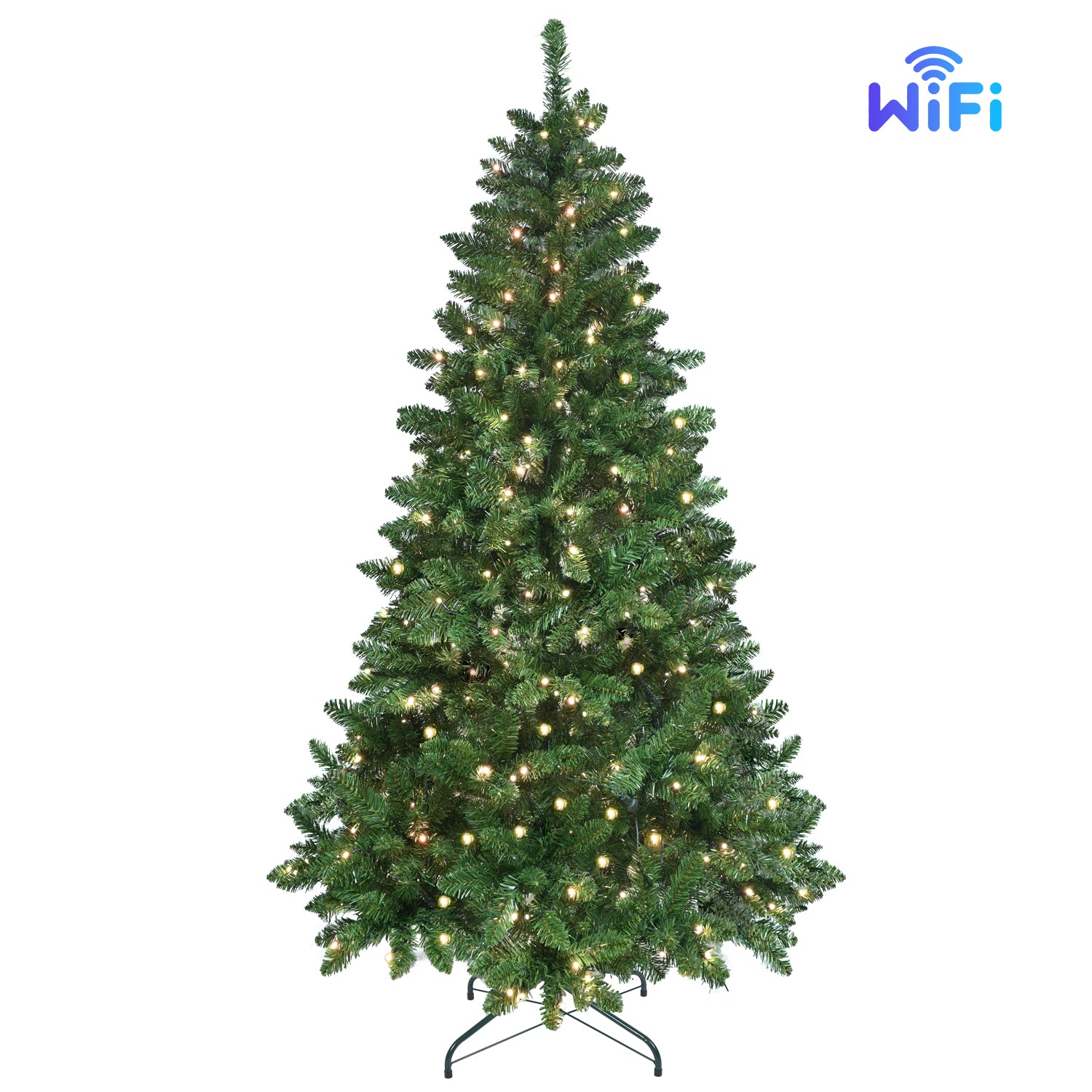 9ft WiFi Smart Christmas Tree: 620 RGB LED Lights, Music Sync, 38 Functions, 1721 PVC Tips, Hinged, Metal Stand - Green Holiday Decor for Festive Indoor Spaces