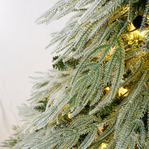 6FT Snow Flocked Spruce Christmas Tree | Hinged Artificial Tree with Warm White LED Lights | PE/PVC Mix, White/Green | Home, Office, Holiday Decor