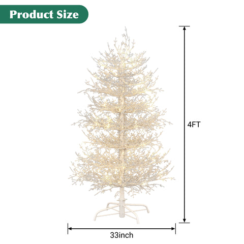 4FT Snow Flocked Aspen Fir Artificial Christmas Tree - Hinged, 280 Tips, 230 Warm White LED Lights, Coral White for Home, Party & Holiday Decor